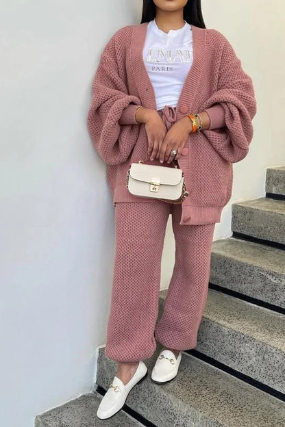 Knit Button-Front Cardigan & Pants Set