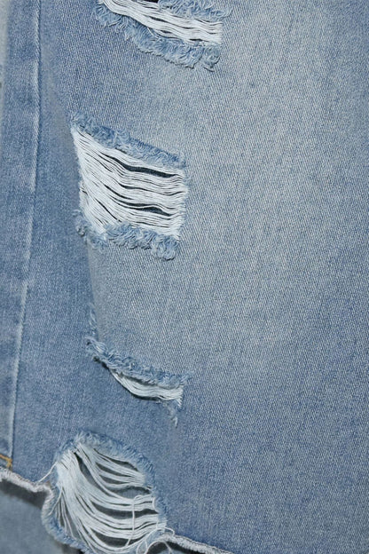 Double Denim Baggy Capri Jeans