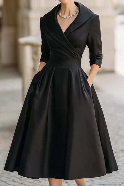 Solid Long Sleeve Waisted Midi Dress