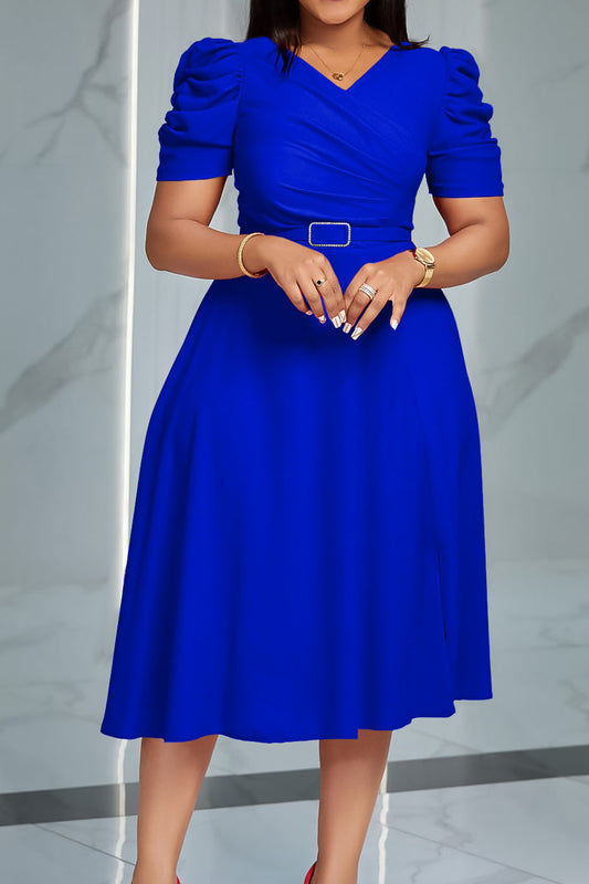 Solid Ruched Midi Dress